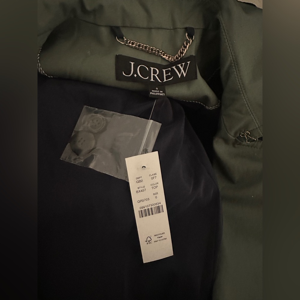 J.CREW NWT Olive Double-Breasted Trench Coat $368 SIZE 0 Classic Fit Staple Fall - Picture 11 of 11